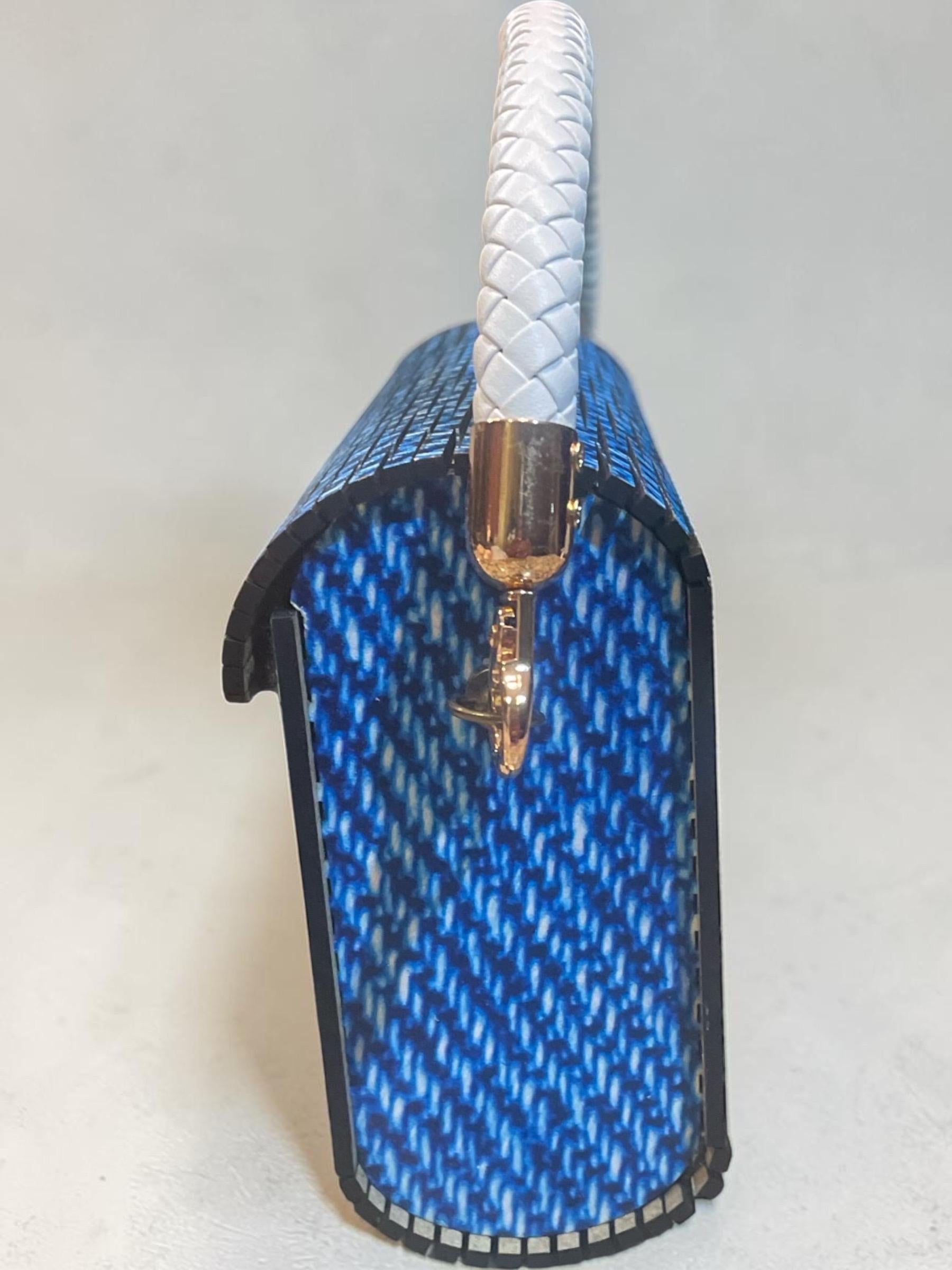 Faux Blue Jean Wood Handbag| Leather Interior |