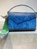 Faux Blue Jean Wood Handbag| Leather Interior |
