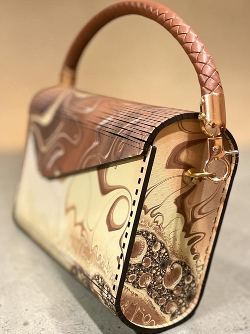 Sweet Swirl Wood Handbag| Leather Interior |
