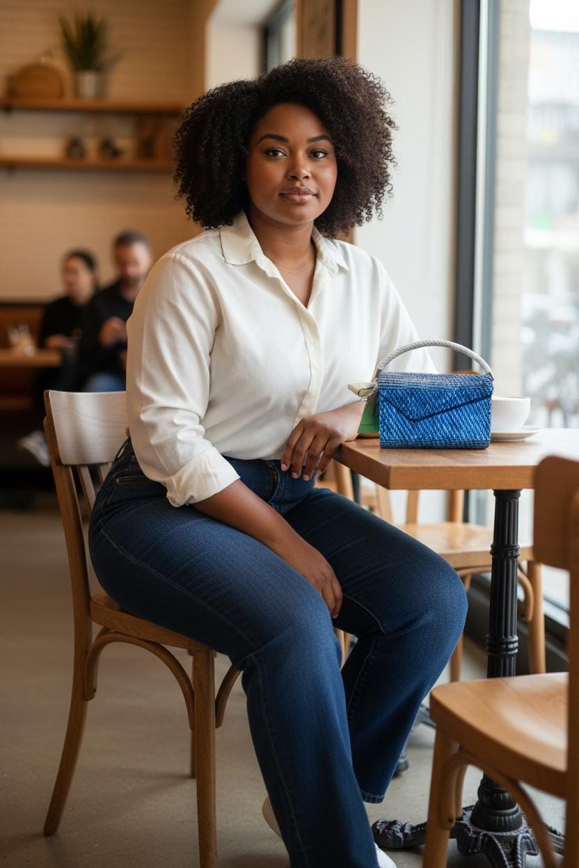 Faux Blue Jean Wood Handbag| Leather Interior |