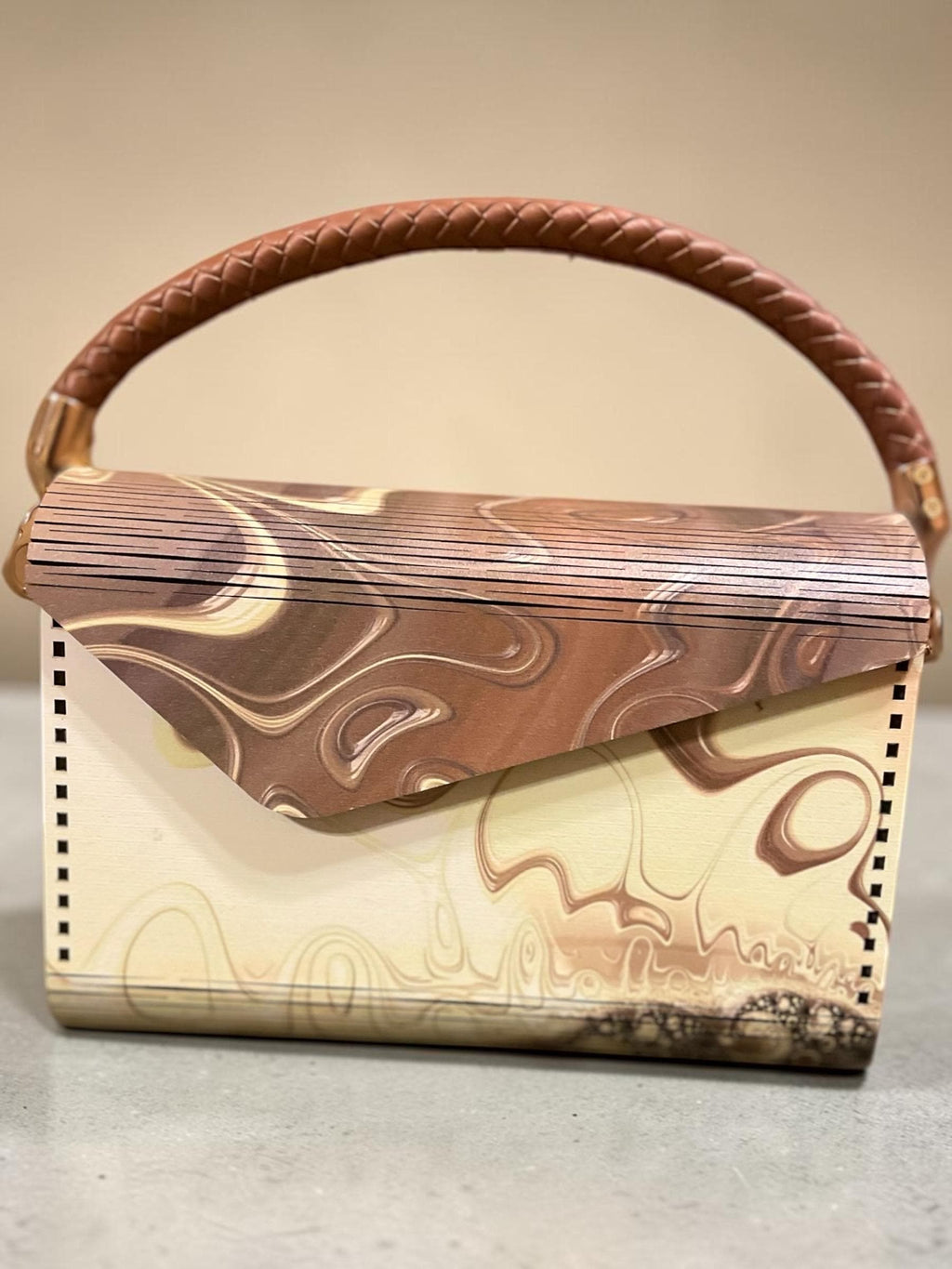 Sweet Swirl Wood Handbag| Leather Interior |