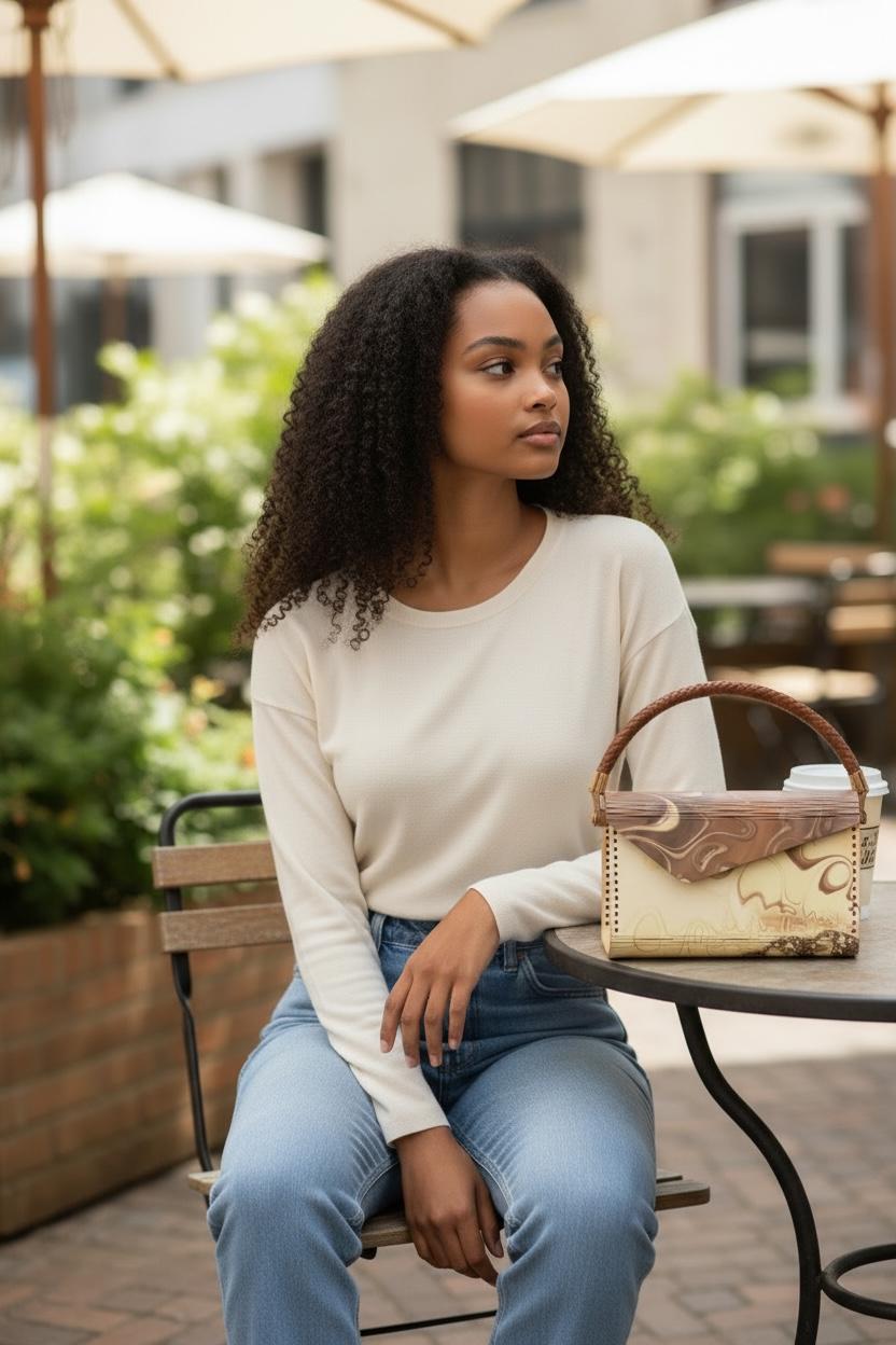 Sweet Swirl Wood Handbag| Leather Interior |